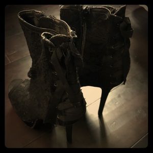 Black Lace Heeled Boots